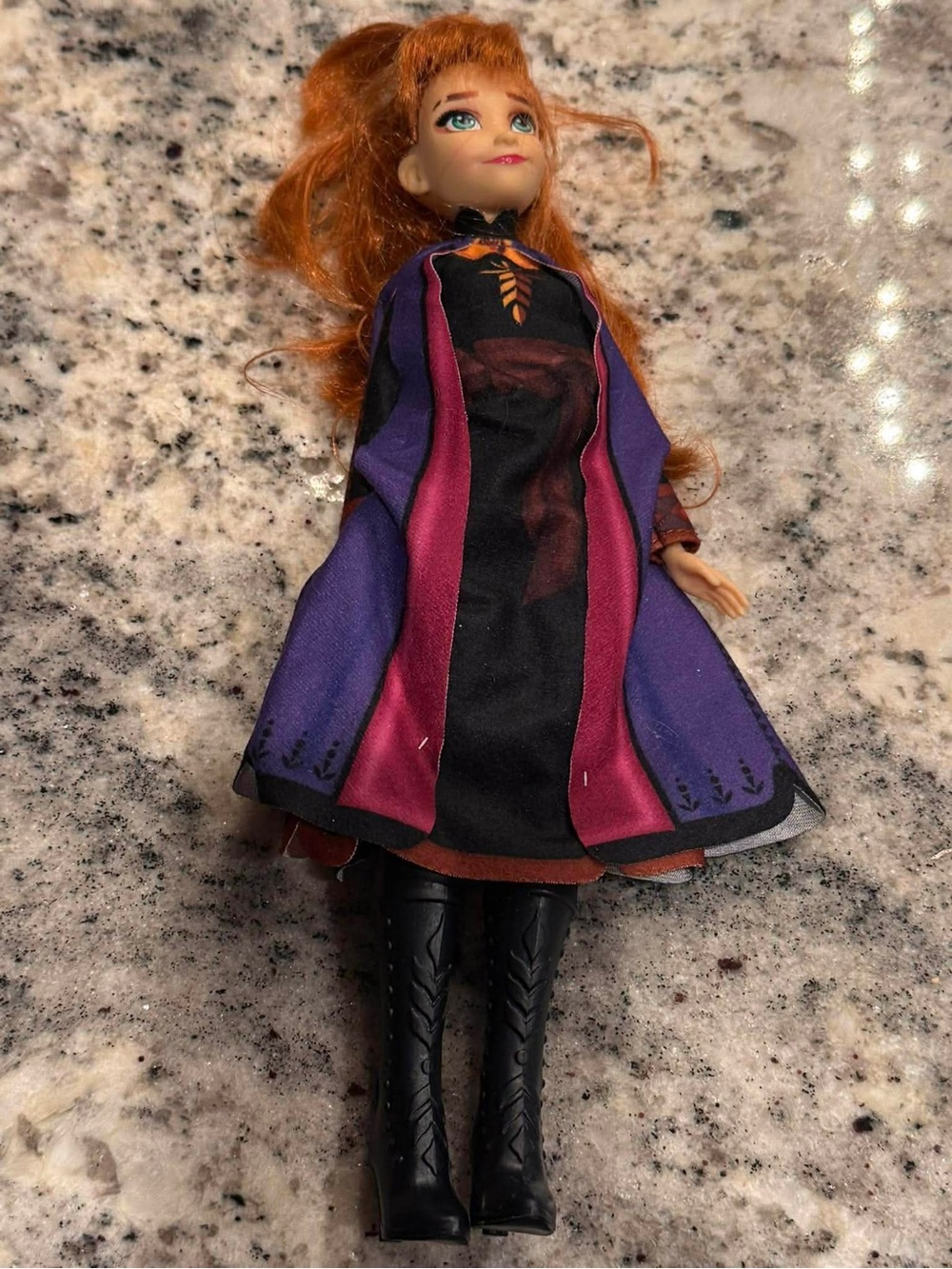 Anna-Inspired Purple & Black Princess Doll with Red Hair - Brand Unknown